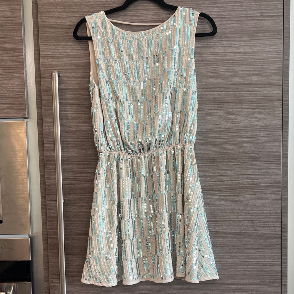 Endless Rose Cream and Blue Sequin Dress